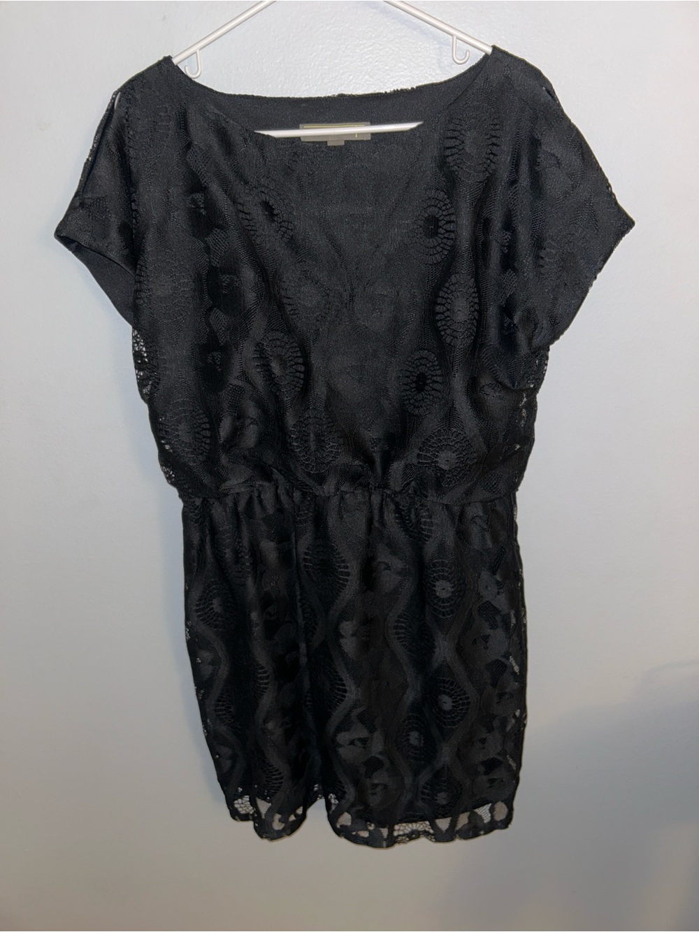 Black Lace Short Sleeve Waist-Defined Dress